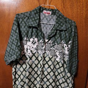Men's L Coco Walk Cayman Islands Green Hawaiian Short Sleeve Button Down Shirt
